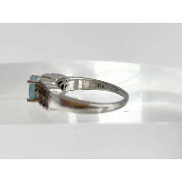 Natural Aquamarine Geoemtric 925 Sterling Silver Vintage Ring - sz 7.25 - Picture 9 of 16